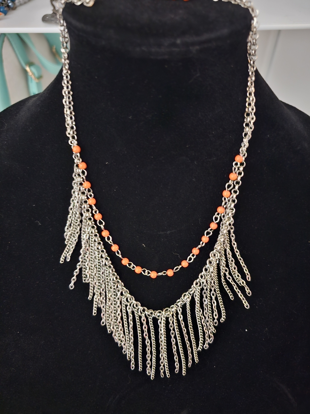 paparazzi Silver-Tone Fringe Necklace with Orange Beads